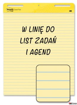 Samoprzylepne arkusze konferencyjne Post-it_ Super Sticky, na flipchart, 63,5x76,2cm, w linię do list zadań i agend, 30 kart., ż