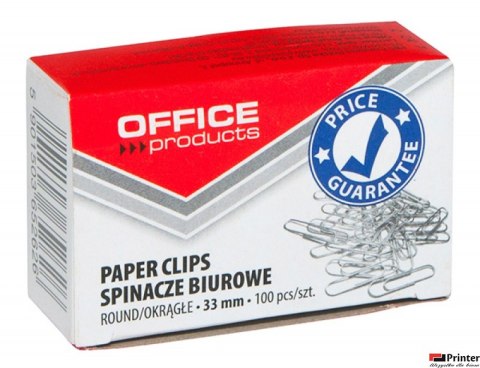 Spinacze okrągłe , 33mm, 100szt., srebrne, typu OFFICE PRODUCTS 18083315-19