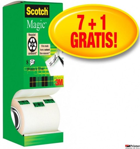 Taśma biurowa SCOTCH_ Magic_ (9-1933R8), matowa, 19mm, 33m, 7szt., 1 rolki GRATIS