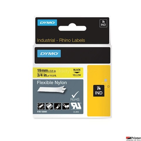 Taśma nylonowa RHINO elastyczna - żółta 19 mm (do opisu kabli i przewodów) 18491 DYMO