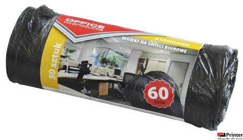 Worki na śmieci biurowe standard (HDPE) 60l 50szt. czarne OFFICE PRODUCTS 22011123-05