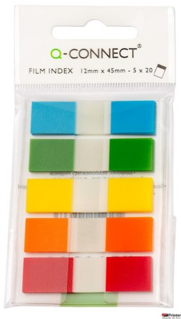 ZAKŁADKI INDEKSUJĄCE Q-CONNECT, PP, 12X45MM, 100 KART., ZAWIESZKA, MIX KOLORÓW KF14966