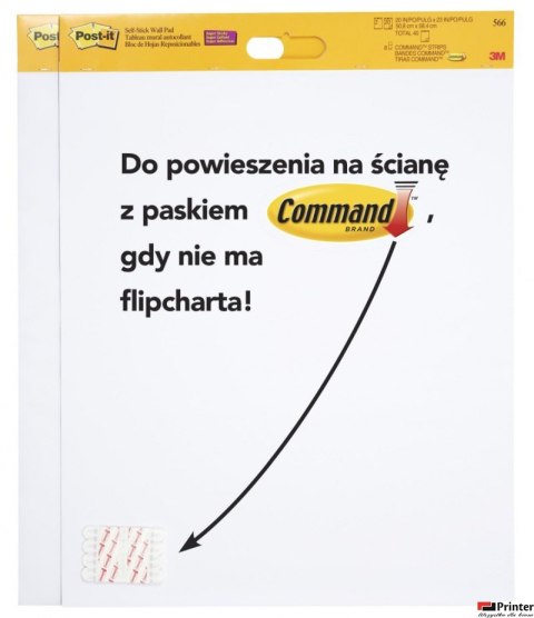 Arkusze konferencyjne Post-it_ Super Sticky, na ścianę, 58,4x50,8cm, 8 paski Command_, 2x20 kart., białe