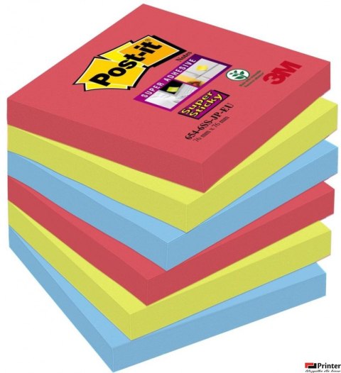 Bloczek samoprzylepny POST-IT_ Super Sticky (654-6SS-JP), 76x76mm, 6x90 kart., paleta Bora Bora