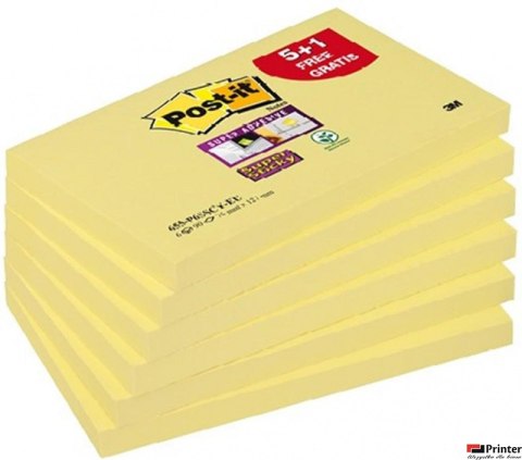 Bloczek samoprzylepny POST-IT_ Super Sticky (655-P6SSCY-EU), 127x76xmm, 5+1x90 kart., żółty, 1 bloczek GRATIS
