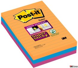Bloczek samoprzylepny POST-IT_ Super Sticky w linie (4690-SS3BGK-EU), 101x152mm, 3x90 kart., paleta Bangkok