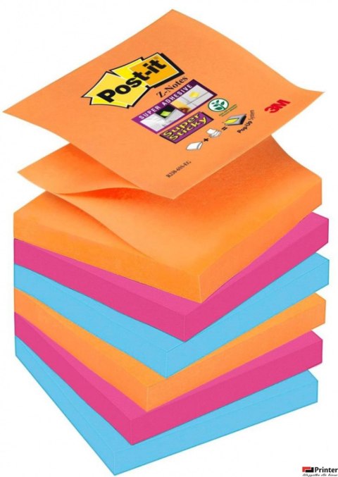 Bloczek samoprzylepny POST-IT Super sticky Z-Notes (R330-6SS-EG), 76x76mm, 6x90 kart., bangkok