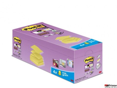 Bloczek samoprzylepny POST-IT_ Super sticky Z-Notes (R330-SSCY-VP20), 76x76mm, 16x90 kart., zółty, 4 bloczki gratis
