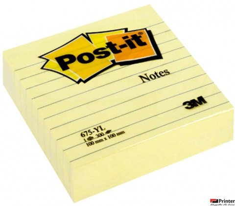 Bloczek samoprzylepny POST-IT_ w linie (675-YL), 100x100mm, 1x300 kart., żółty (X)