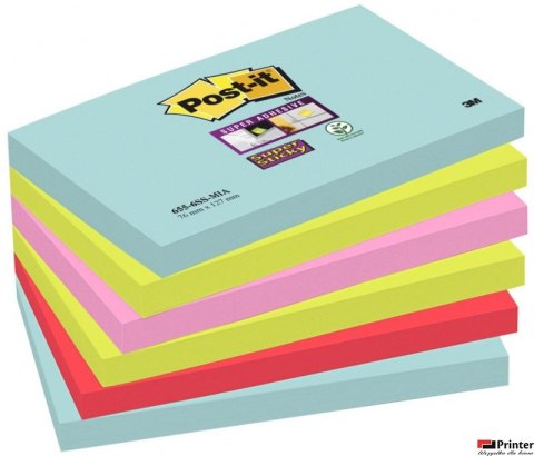 Bloczki samoprzylepne POST-IT_ Super Sticky (655-6SS-MIA), 76x127mm, 6x90 kart., paleta Miami