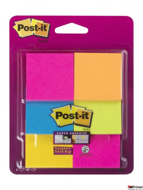 Karteczki samoprzylepne POST-IT_ Super Sticky (6916S-YPOB), 47,6x47,6mm, 6x45 kart., mix kolorów