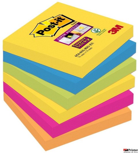 Nowy indeks blk0039011 Bloczek samoprzylepny POST-IT Super Sticky (654-6SS-RIO), 76x76mm, 6x90 kart., paleta Rio de Janeiro
