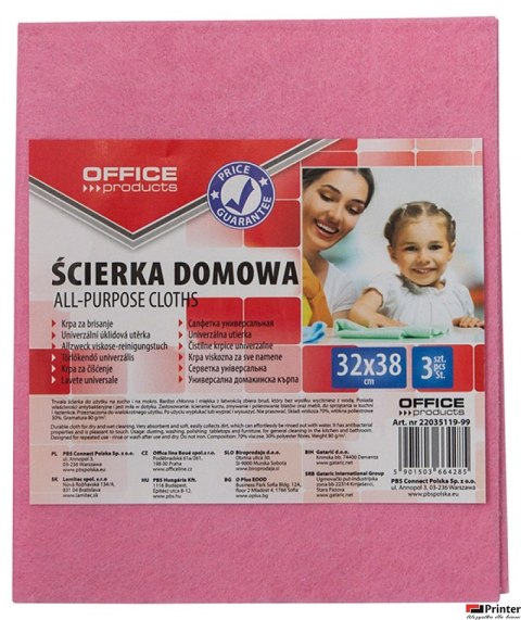 Ścierka domowa , wiskoza 70%, gr. 80g/mkg, 32x38cm, 3szt., mix kolorów, typu OFFICE PRODUCTS 22035119-99