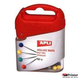 Szpilki kolorowe 50szt.APLI 12348 pudełko plastik