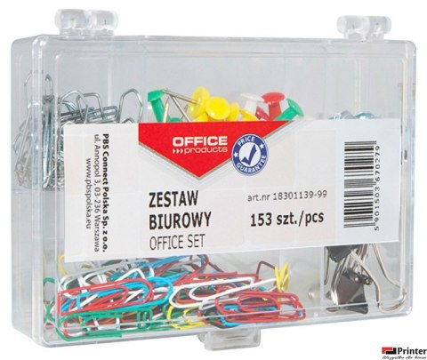 Zestaw biurowy (pinezki, klipy i spinacze) , mix 153szt., mix kolorów, typu OFFICE PRODUCTS 18301139-99
