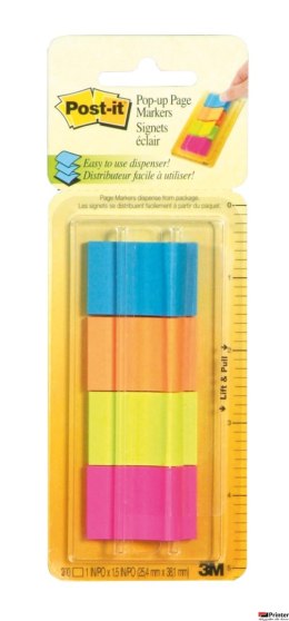 Znaczniki POST-IT_ w podajniku (672-P1), papier, 25,4x38mm, 4x50 kart., mix kolorów neonowy
