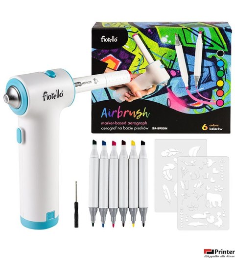 Airbrush zestaw spray: pistolet + markery Fiorello GR-8900N 170-2788