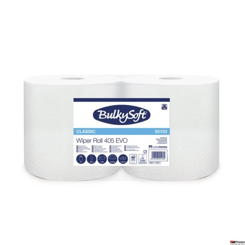 Czyściwo papierowe BULKYSOFT Classic, 2 warstwy, kolor biały, celuloza, długość 405m (2 szt.) 55103