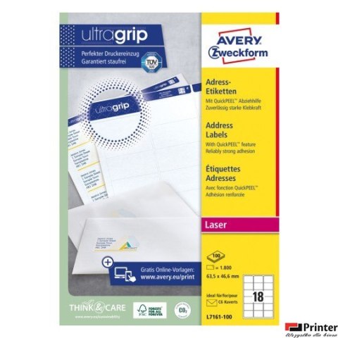 Etykiety adresowe L7161-100 63,5 x 46,6 100ark. Avery Zweckform