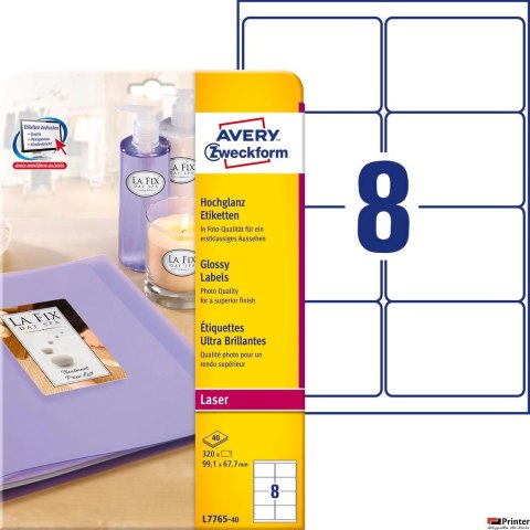 Etykiety błyszczące L7765-40 99,1 x 67,7 40ark Avery Zweckform (X)