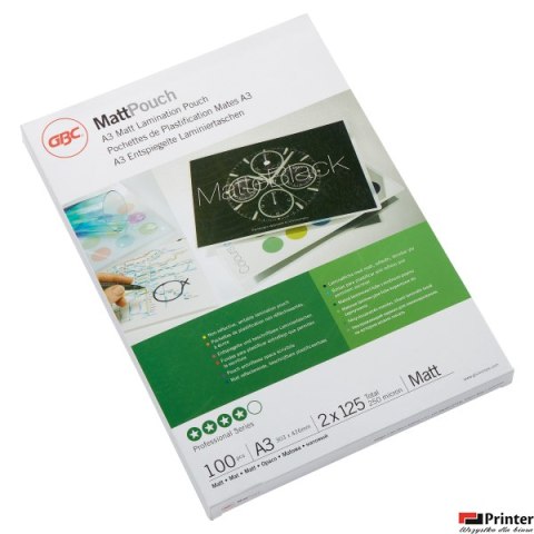 Folia do laminacji Matt, A3, 125 mic, matowa, 3747235, GBC