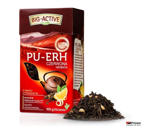 Herbata BIG-ACTIVE PU-ERH czerwona liściasta o smaku cytrynowym 100g