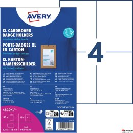 Holdery na identyfikatory A6 tekturowe, 105 _ 148 mm, opak. XL 50 szt. + 13 ark./52 wkłady 190 g/m_, brązowa tektura, 4839XL