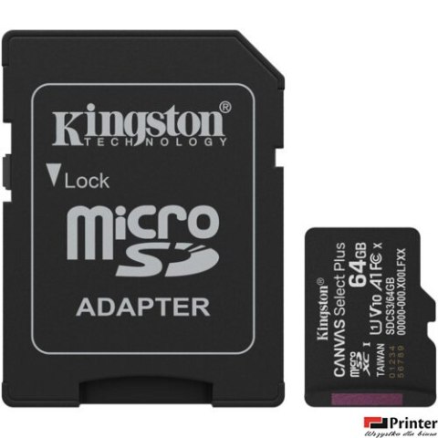 Karta pamięci Canvas Plus Gen3 MicroSD + adapter 64GB Kingston