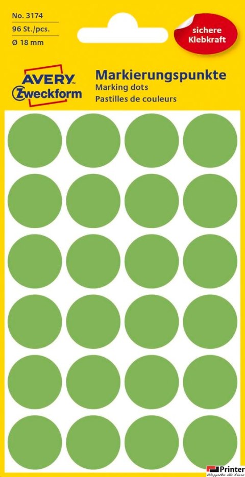 Kółka do zaznaczania zielone neon 3174 Q18 4 ark Avery Zweckform