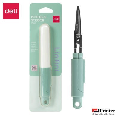 Kompaktowe nożyczki Deli EZ508 w bezpiecznym etui, zielone, EZ508GR