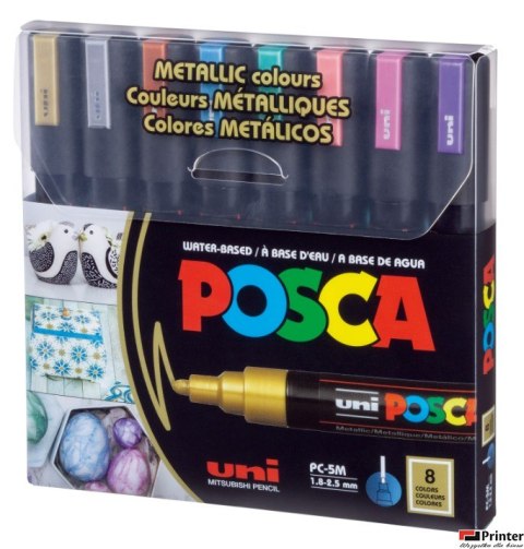 Marker z tuszem pigmentowym PC-5M , zestaw 8 szt. METALICZNYCH POSCA UNI SALE