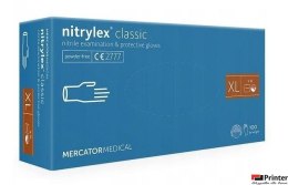 Rękawice nitrylowe bezpudrowe diagnostyczne MERCATOR, nitrylex classic, (100 szt.), rozmiar XL, niebieskie