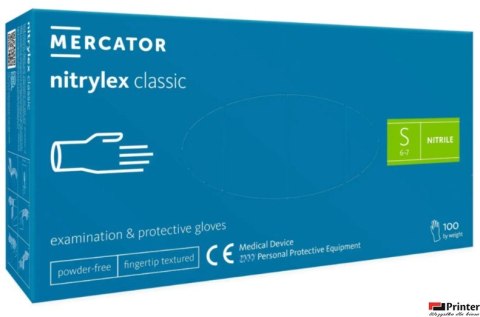 Rękawice nitrylowe bezpudrowe diagnostyczne MERCATOR, nitrylex classic, (100 szt.), rozmiar S, niebieskie
