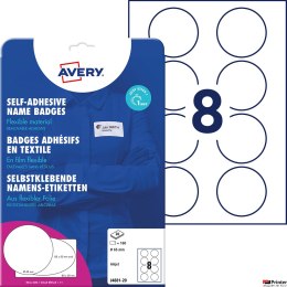 Samoprzylepne identyfikatory A4, 20 ark., okrągłe _65 mm, białe, folia, usuwalne, J4881_20, Avery Zweckform