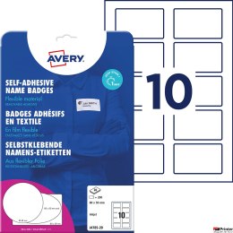 Samoprzylepny identyfikator 80 _ 50 mm, 20 ark., białe, foliowe, do zadruku, J4785_20, Avery Zweckform