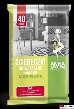 ANNA ZARADNA Ściereczki nawilżane , uniwersalne o zapachu limonki, 40 szt., białe chusteczki, 030156