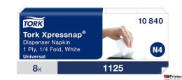 Serwetki dyspenserowe Tork, 1 warstwa, celuloza, 6x33 cm, kolor biały, 9000 szt, system N4 8op x 1125, 10840