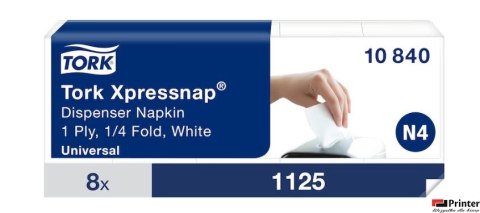 Serwetki dyspenserowe Tork, 1 warstwa, celuloza, 6x33 cm, kolor biały, 9000 szt, system N4 8op x 1125, 10840