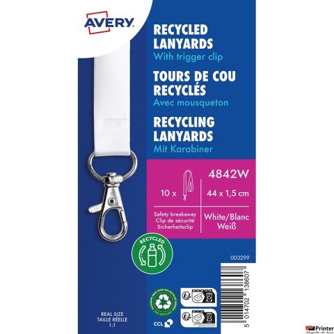 Smycze z recyklingowanego PET, 10 szt., 15 _ 440 mm, białe, 4842W