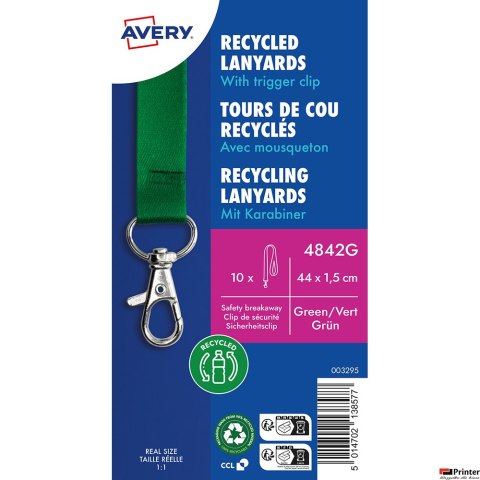 Smycze z recyklingowanego PET, 10 szt., 15 _ 440 mm, zielone, 4842G