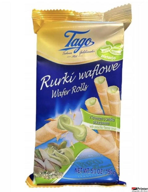 TAGO Rurka waflowa z kremem o smaku pistacjowym 150g