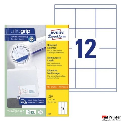 Trwałe etykiety uniwersalne 3661 70x67,7 100ark Avery Zweckform