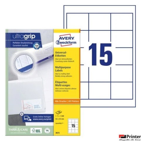 Trwałe etykiety uniwersalne 3672 64x50 100 ark. Avery Zweckform