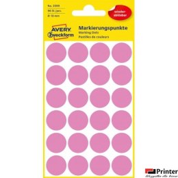Usuwalne kółka do zaznaczania kolorowe, 96 etyk./op., Q18 mm, różowe, AVERY ZWECKFORM, 3599