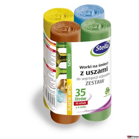STELLA Worki 35l z uszami, do segregacji odpadów, zestaw 4x10 szt., mix, 032174