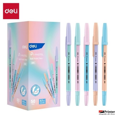 Długopis 0,7 mm, pastelowa obudowa, niebieski, EQ66, Deli.