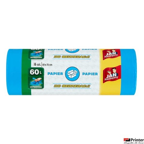 JAN NIEZBĘDNY Worki HD Easy-pack niebieskie wiązane 60l 16 szt. do segregacji papier 40760