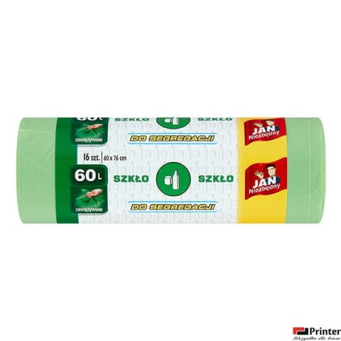 JAN NIEZBĘDNY Worki LD Eko zielone 60l 16 szt. szkło z uszami zawiązywane do segregacji 40777