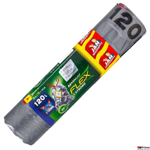 JAN NIEZBĘDNY Worki na śmieci , magnum flex&strong, LDPE, z taśmą, 120l, 8szt., czarne, SA-JN-312736