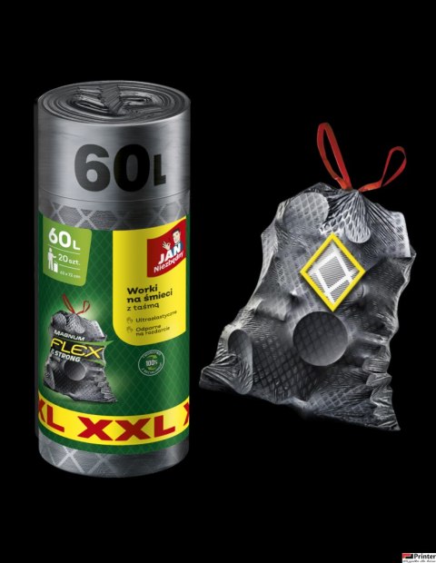 JAN NIEZBĘDNY Worki na śmieci magnum flex z taśmą 60l 20szt. szare 353487